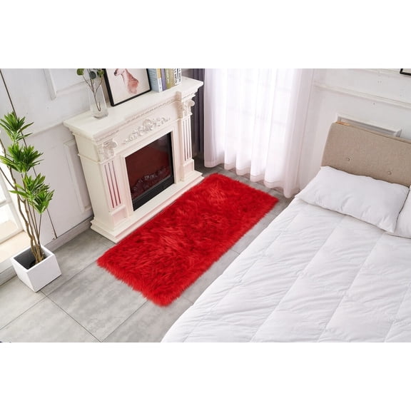 Amazing Rugs "Cozy Collection" Ultra Soft Area Rug Red 5' x 7' Faux Sheepskin 5' x 8' Accent Machine-Made,Hand-Tufted