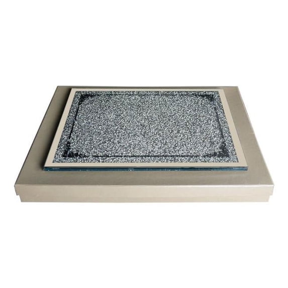 Amazing Rugs, LLC Ambrose Exquisite Glass Serving Tray in Gift Box Silver
