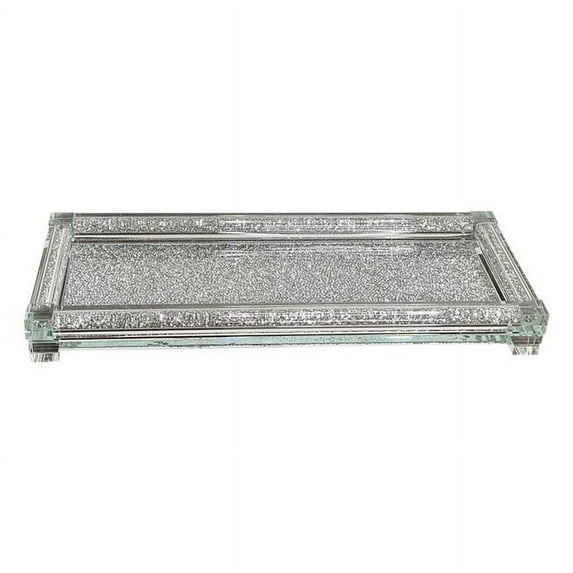 Amazing Rugs, LLC Ambrose Exquisite Small Glass Tray in Gift Box Silver 15.5 In. L x 6.5 In. W x 1.5 In. H