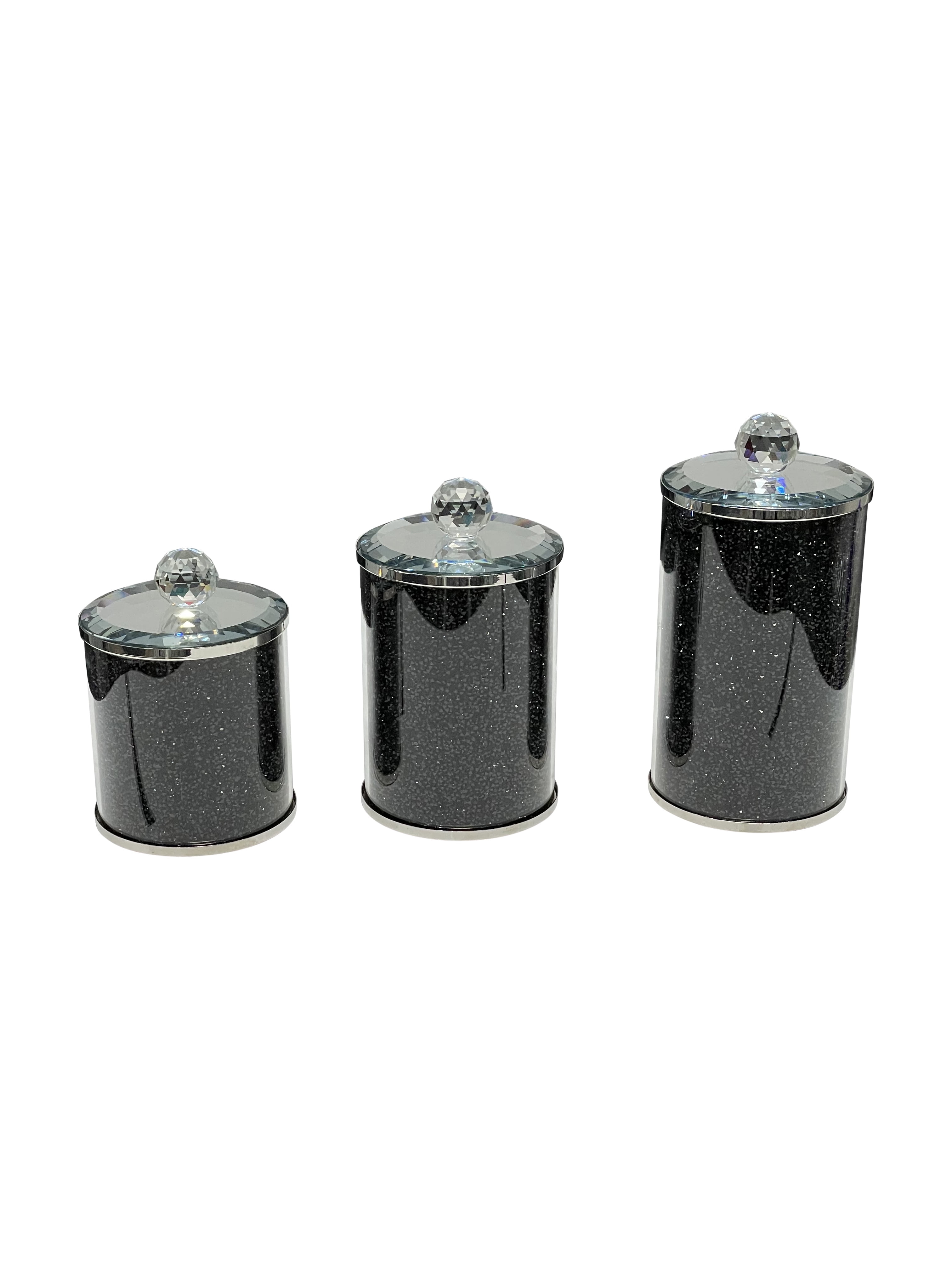 Ambrose Black Crushed Diamond Glass Canister Set of 3