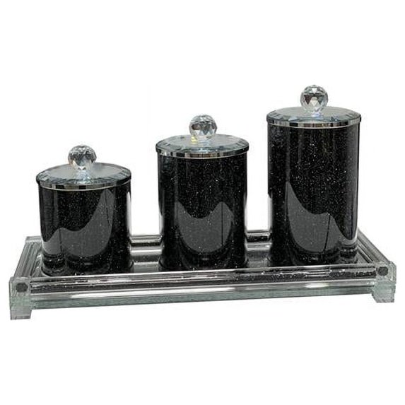 Amazing Rugs, LLC Ambrose Exquisite Three Glass Canister and Tray Gift Set - 4 In. D x 8 In. H Black