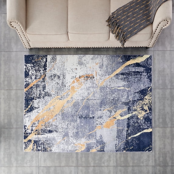 Amazing Rugs, LLC. "Zara Contemporary" Washable Super Soft Area Rug with Abstract Design Blue/Yellow/Grey 2' x 3' Abstract 0.76 - 1 inch Stain