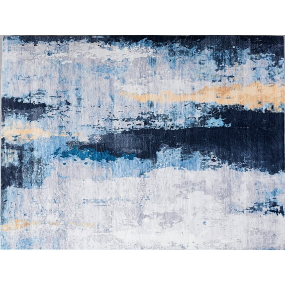 Amazing Rugs, LLC. "Zara Contemporary" Washable Super Soft Area Rug with Abstract Design Blue/Yellow/Grey 3' x 5' Abstract 0.76 - 1 inch Stain