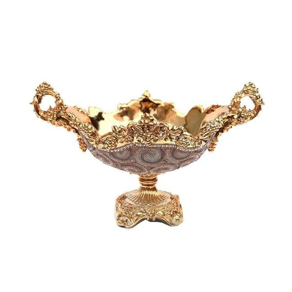 Amazing Rugs YS9235J7R 10 x 16.75 x 10 in. Ambrose Chrome Plated Crystal Embellished Ceramic Fruit Platter, Golds