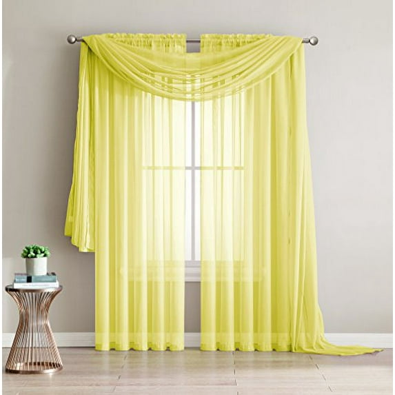Amazing Sheer - 2-Piece Rod Pocket Sheer Panel Curtains Fabric Sheer - Voile Curtains for Window Treatment - Natural Light Flow (56"W x 84"L - Each Panel, Yellow)
