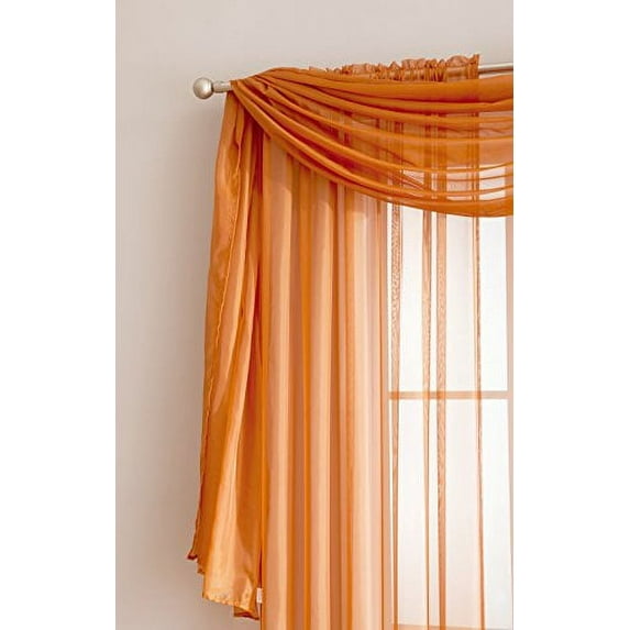 Amazing Sheer Window Scarf Fabric Sheer Voile curtain for Window Treatment - Add to Window Curtains for Enhanced Effect (56"x216", Orange)