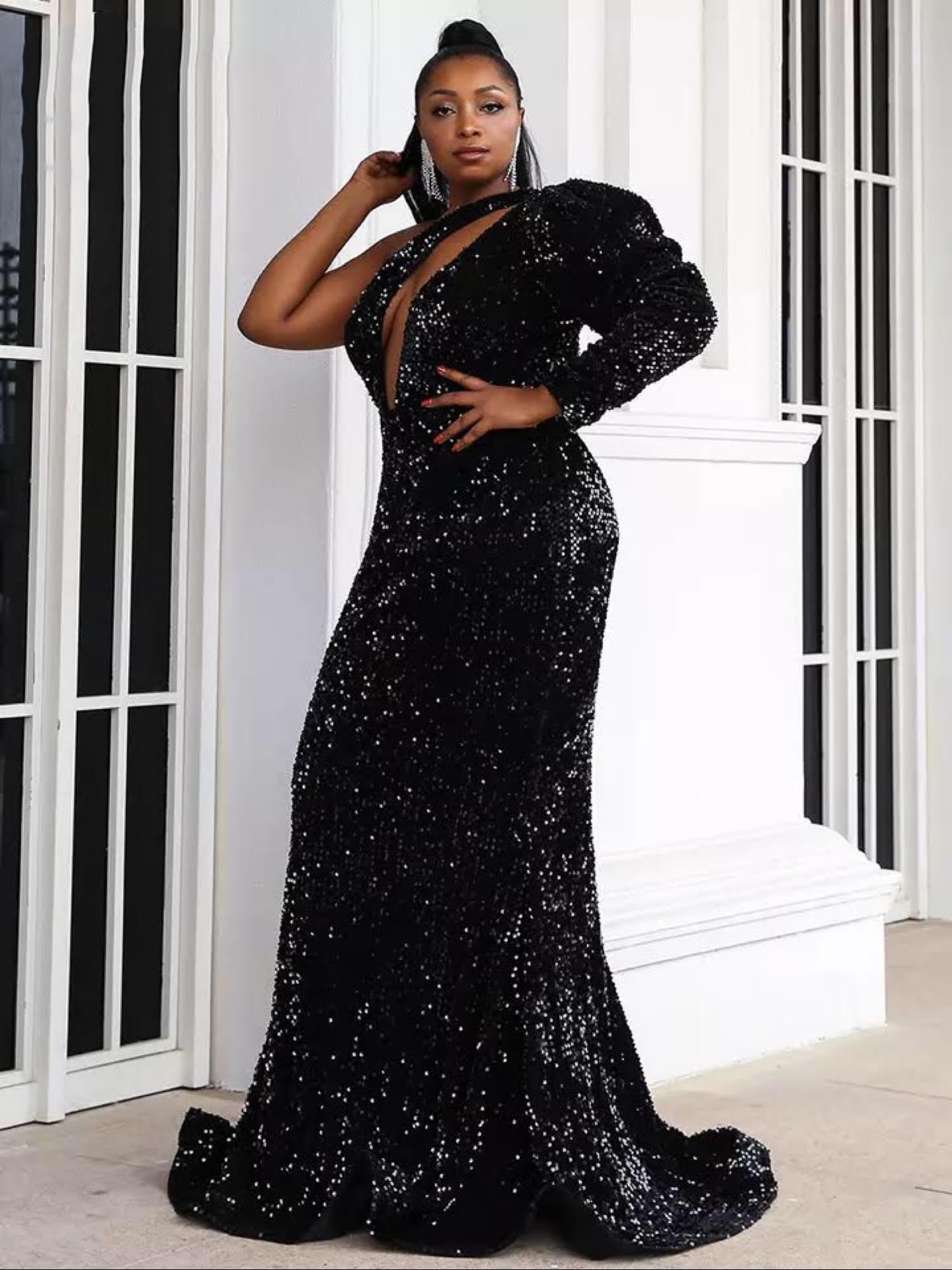 Amazing-Snazzy Black Sequin Women's Elegant Cloth, Plus Size Women Evening  Gown, Evening Dress, Party Dress, Formal Dress, Casual Dress 