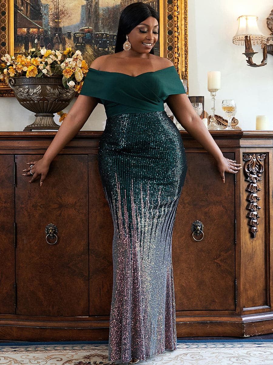 Amazing-Snazzy Women off Shoulder Sequin Formal Evening Gowns| Plus Size  Women Elegant Dress - Walmart.com