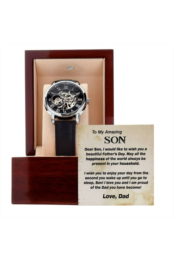 To My Amazing Son Gift Watch, Father's Day Gift for Son, To My Son from Dad Gift Watch, Skeleton Face Watch for Son - Men's Openwork Watch - Mahogany Gift Box