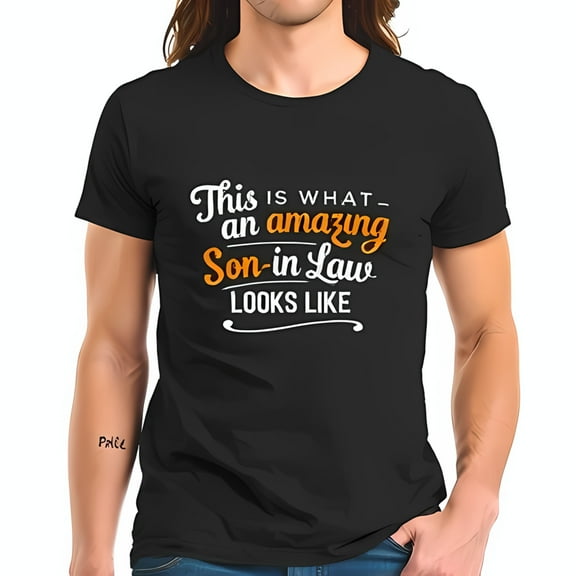 Amazing Son-in-Law Cotton Short Sleeve T-Shirt - Bold White & Orange Typography Design