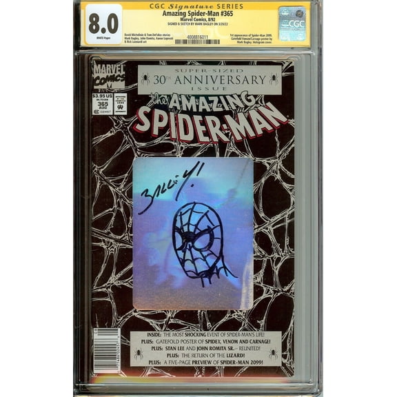 Amazing Spider-Man #365 1st App Spider-Man 2099 Signed Bagley CGC 8.0