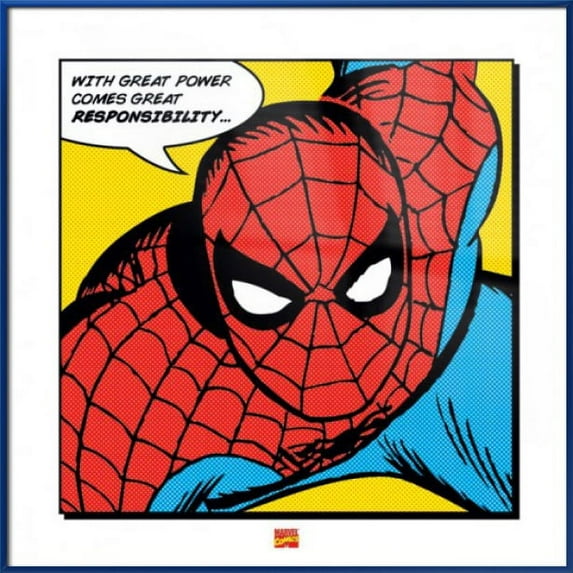 The Amazing Spider-Man - Framed Marvel Comics Pop-Art Poster / Art Print (Quote: With Great Power Comes Great Responsibility...) (Size: 16" x 16") ( Frame)