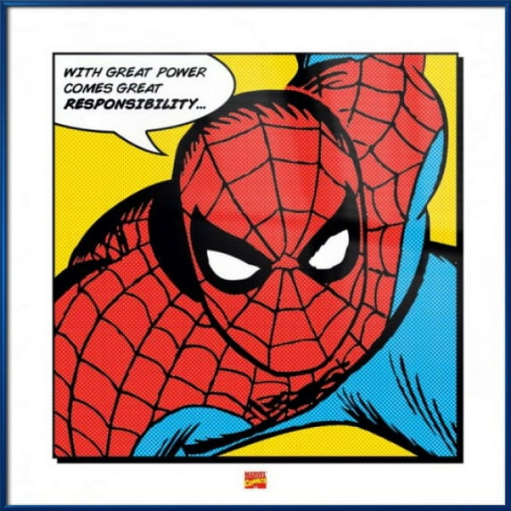 The Amazing Spider-Man - Framed Marvel Comics Pop-Art Poster / Art Print (Quote: With Great Power Comes Great Responsibility...) (Size: 16" x 16") ( Frame)