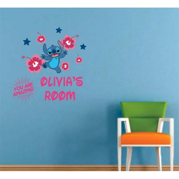 Amazing Stitch Lilo Quote Cartoon Customized Wall Decal - Custom Vinyl Wall Art - Personalized Name - Baby Girls Boys Kids Bedroom Wall Decal Room Decor Wall Stickers Decoration Size (8x10 inch)