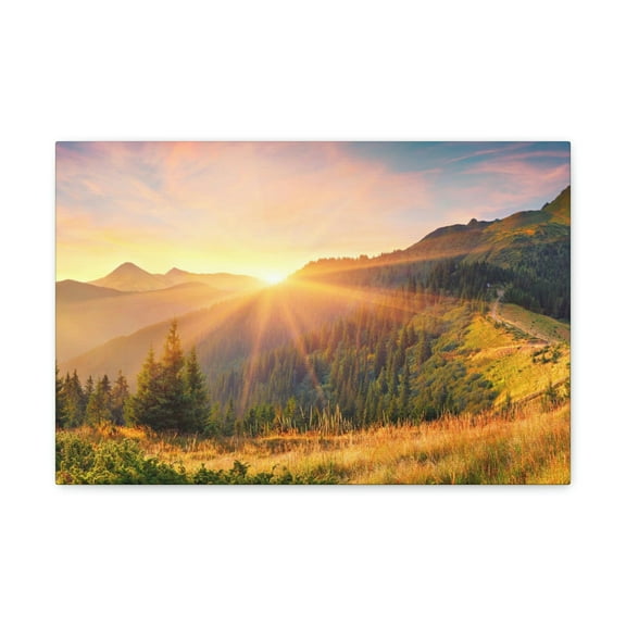 Amazing Summer Sunrise Scene Beautiful Colorful Morning Scene Beauty Nature Scene Sunlight Glowing Hills and Valley Wall Art Ready to Hang Unframed