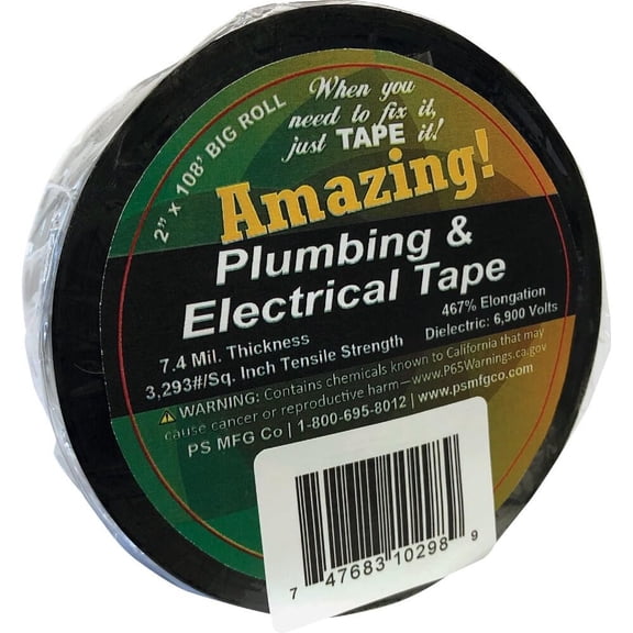 Amazing Tape ATP24 Plumbing Black Plastic Electrical Tape 2" x 108'