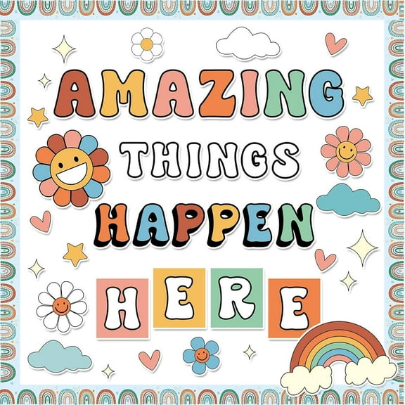 Amazing Things Happen Here Bulletin Board Rainbow Bulletin Board Decoration Set Inspirational Welcome Back to School Cutouts Decorations Classroom Wall Decor