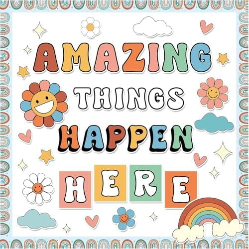 Amazing Things Happen Here Bulletin Board Rainbow Bulletin Board Decoration Set Inspirational Welcome Back to School Cutouts Decorations Classroom Wall Decor