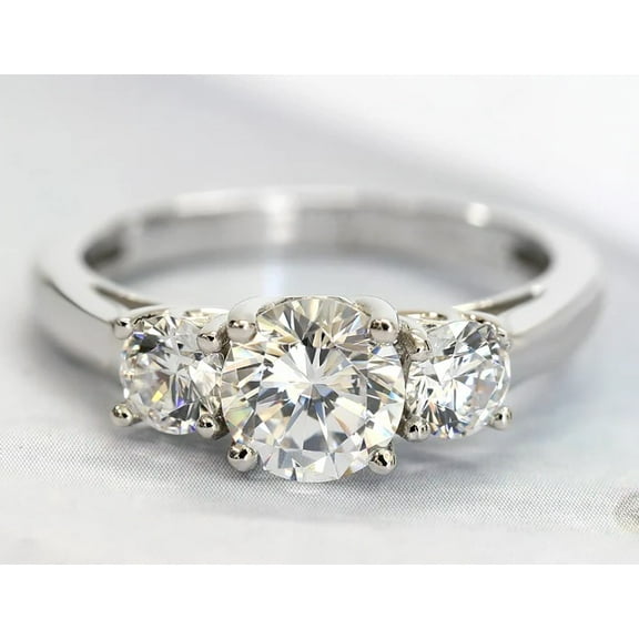 Amazing Three Stone Round Cut Ring Engagement Ring Certified Moissanite Diamond Ring Special Gift for Her