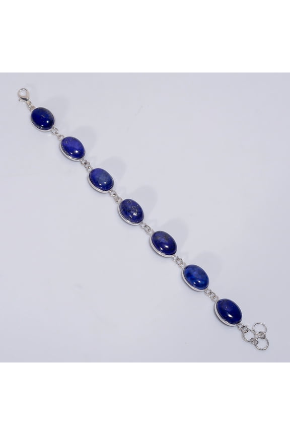 Amazing Top Grade Qualite 100% Natural Lapis Lazuli Oval Shape Ethnic Style Handmade Jewelry 925 Steling Silver Plated Bracelet 7-8" WSJ5199
