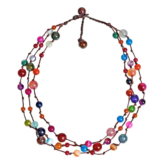 Amazing Triple Layer Multi-Color Stones on Cotton Rope Statement Necklace