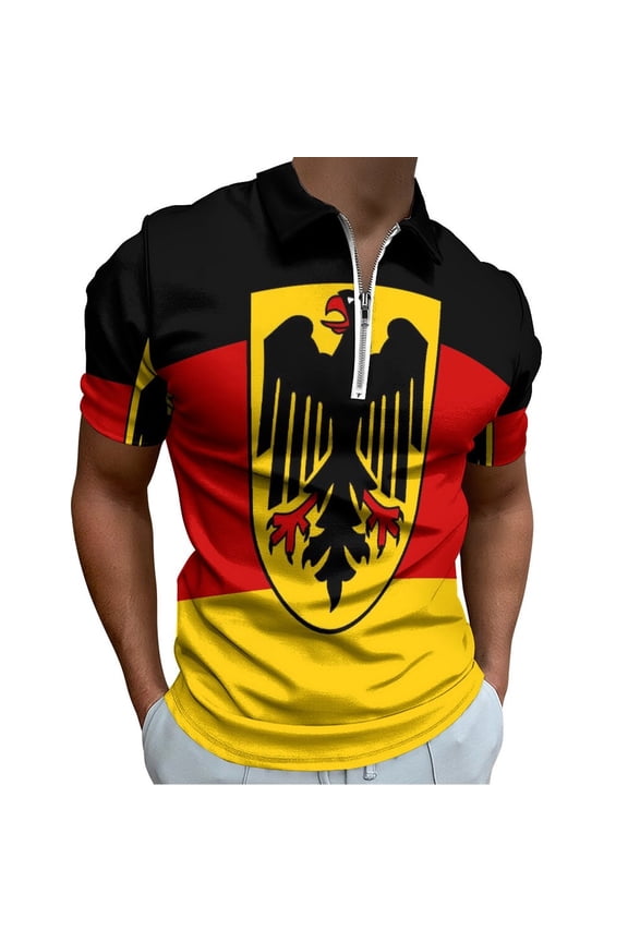 Amazing Vector of German Flag Men Zipper T-shirt Summer Casual Short Sleeve T-shirt Top