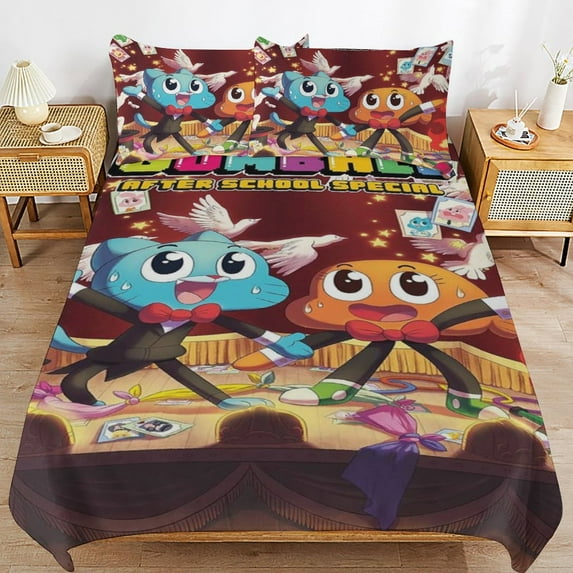 Amazing World of Gumball 3 Piece Anime Comforter Bedding 1 Set Super Soft Quilt Cover with 2 Pillowcases Funny Merch Anime Gifts for Girls Boys Kids Adults 79"x90"