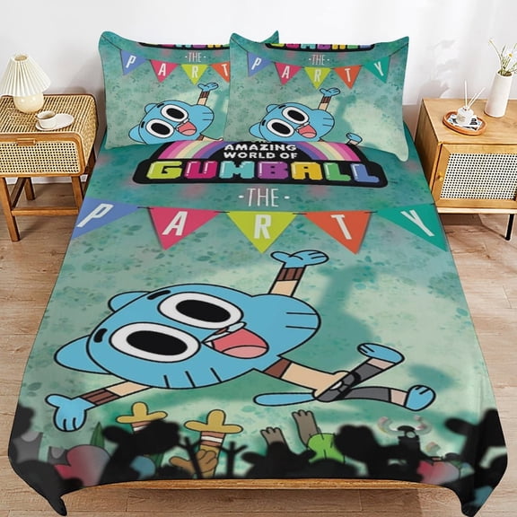 Amazing World of Gumball 3 Piece Anime Comforter Bedding 1 Set Super Soft Quilt Cover with 2 Pillowcases Funny Merch Anime Gifts for Girls Boys Kids Adults 86"×70"