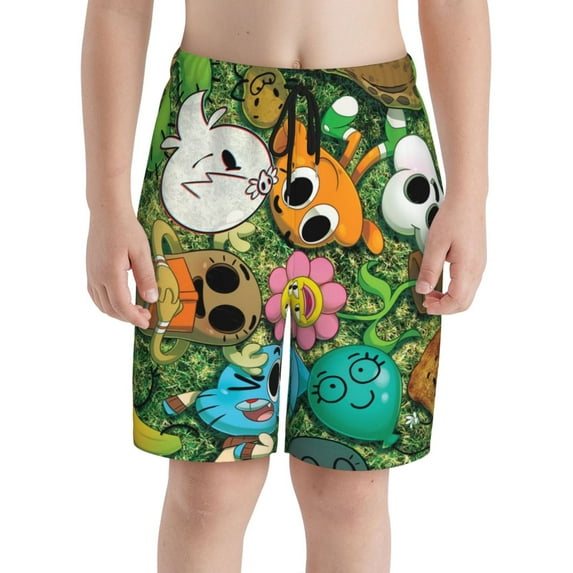 Amazing World Of Gumball Boys Swim Trunks Quick Dry Swimwear Surfing Bathing Suit Drawstring Elastic Waist With Mesh Lining