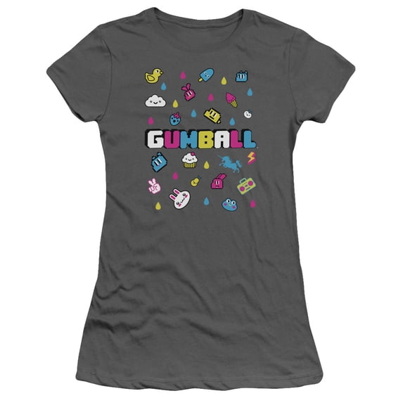 Amazing World Of Gumball Fun Drops S/S Junior Women's T-Shirt Sheer Charcoal
