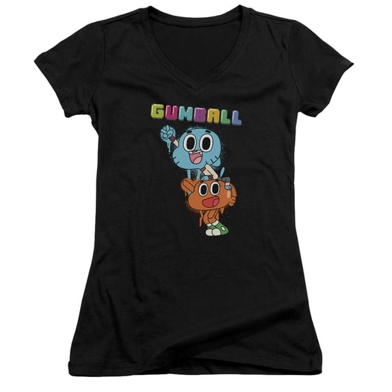 Amazing World Of Gumball Gumball Spray Junior Women's T-Shirt V-Neck Black