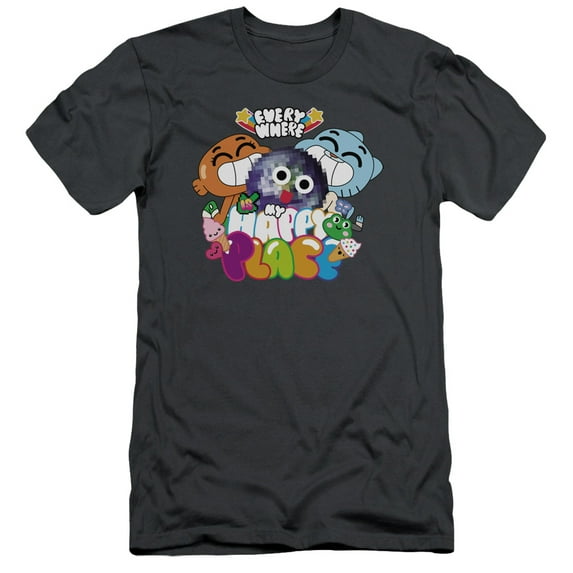 Amazing World Of Gumball Happy Place S/S Adult 30/1 T-Shirt Charcoal