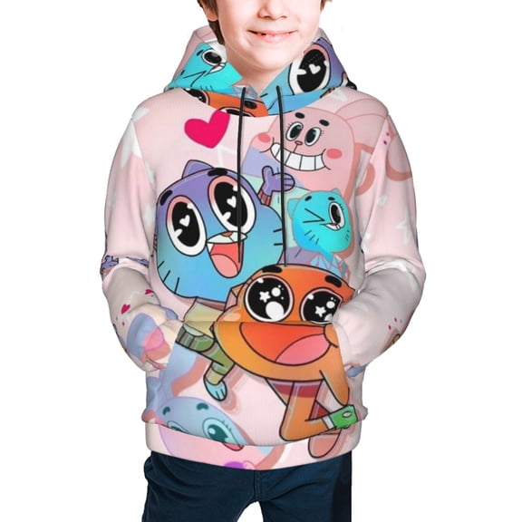 Amazing World Of Gumball Teen Boys Girls Hoodies Cartoon Graphic Hooded Sweatshirts Casual Pocket Pullover Coat for Kids