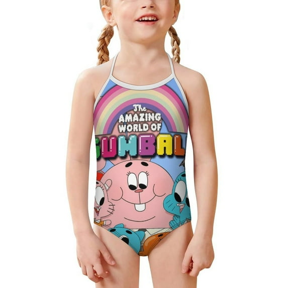 Amazing World of Gumball Girls Swimsuits One Piece Bathing Suit Cute Toddler Kids Pool Beach Swimwear Quick Dry 3-8 Years