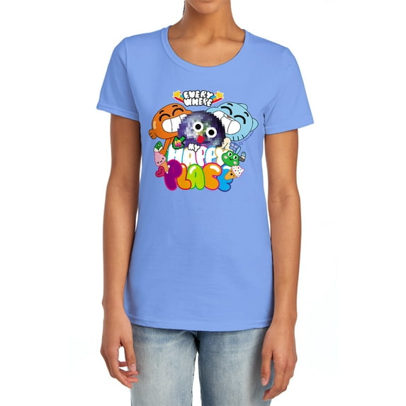 Amazing World of Gumball Happy Place Women's T Shirt, Carolina Blue, Large