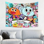 Amazing World of Gumball Tapestry Anime Poster Large Background Wall Art Bedroom Wall Decor For Birthday Party 60x40in