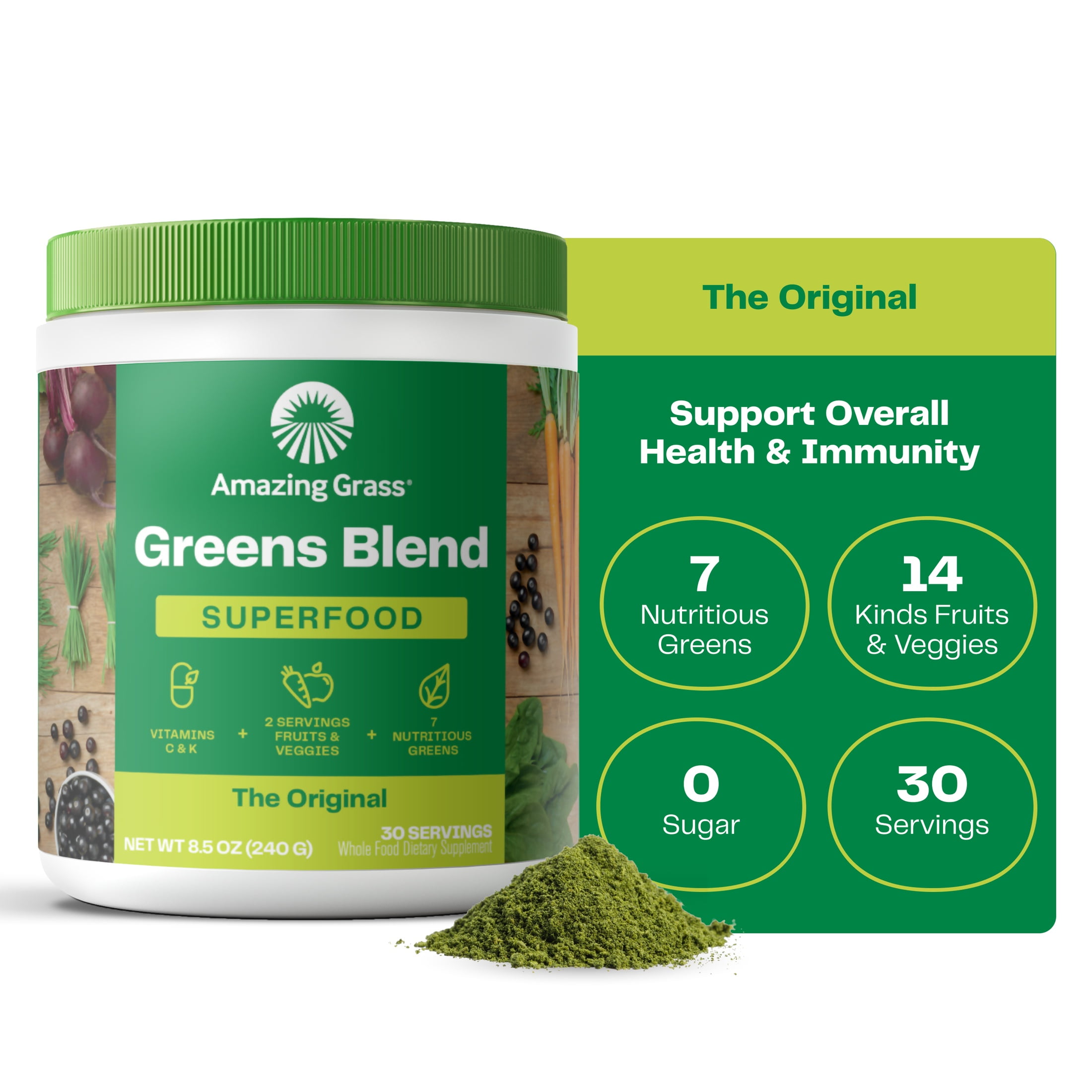 Amazing Grass Organic Whole Food Super Mix, Original Greens Blend Superfood Powder, 8.5 oz, 30 Servings