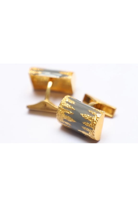Amazing grey enamel wood log pattern sterling silver cufflinks in cylindrical shape unique jewelry for men's set
