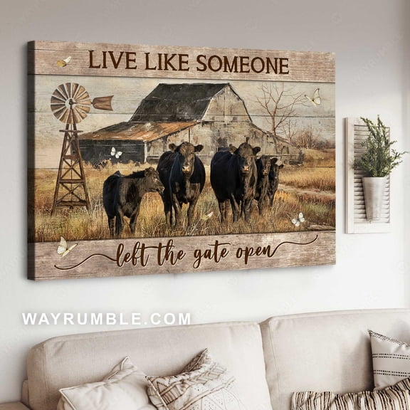 Amazing house Farm painting Black cow Live like someone left the gate open Jesus Landscape poster Prints Home Decor Wall Art