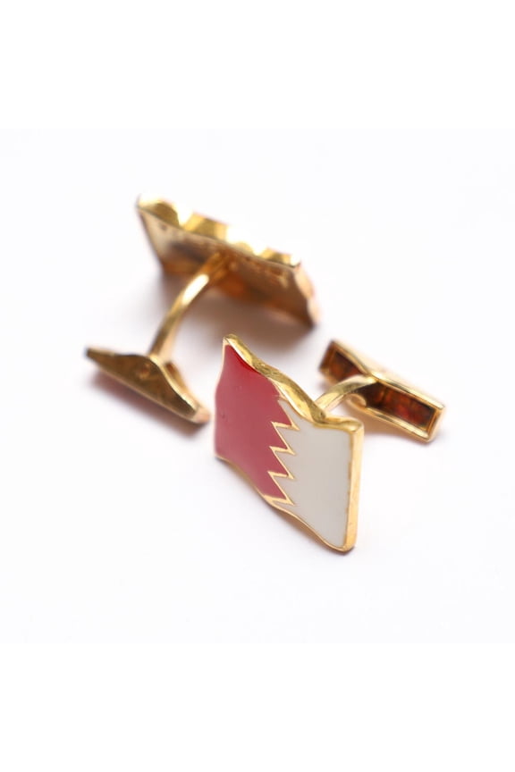 Amazing red and white enamel bahrain flag pattern flag shaped sterling silver cufflinks for men's  unique men's jewelry