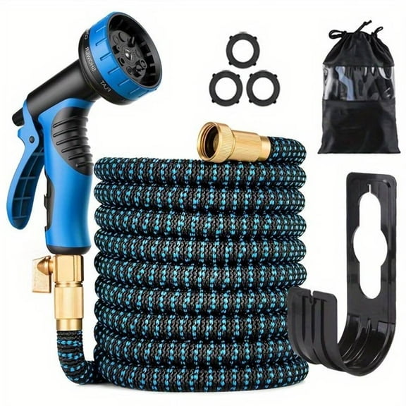 Expandable Garden Hose 100ft No Kink Flexible Water Hoses for Outdoor with 8-Pattern Spray Nozzle(Black/Blue)