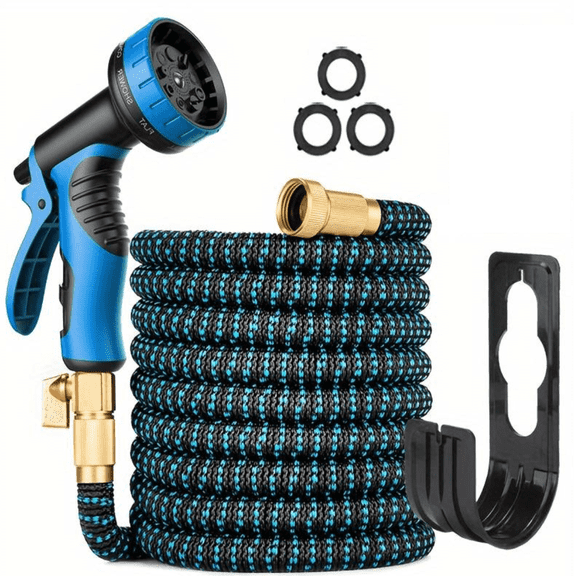 Expandable Garden Hose 100ft No Kink Flexible Water Hoses for Outdoor with 8-Pattern Spray Nozzle(Black/Blue)