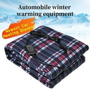 AmazingForLess Heated Car Blanket, 12V Electric, Navy Plaid, 43" x 59"