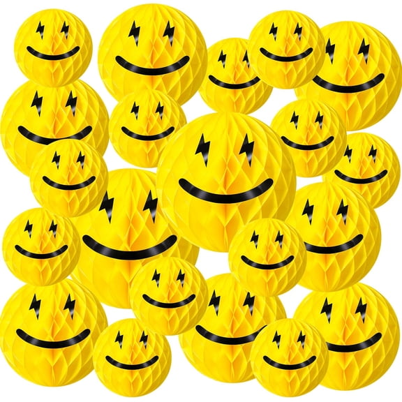 AmazingSpark 18 Pcs One Happy Dude 1st Birthday Decorations, Yellow Smile Face Honeycomb Balls 12'' 10'' 8'' Hanging Tissue Paper Pom Poms for Baby Boys Girls Birthday Decor A101