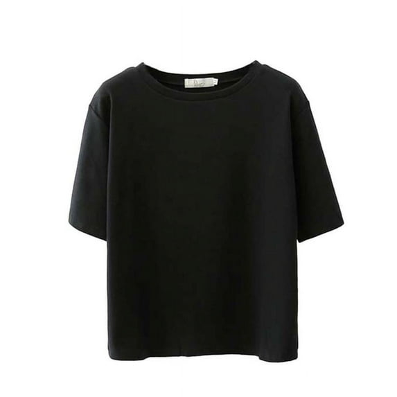 Amazingfashion Womens Solid Color T-shirt, Classic Loose Round Neck Short Sleeve Tops