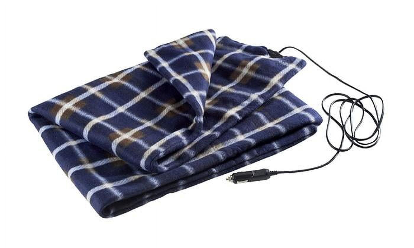 Amazingforless 12V Heated Fleece Car Plaid Blanket With Controller For