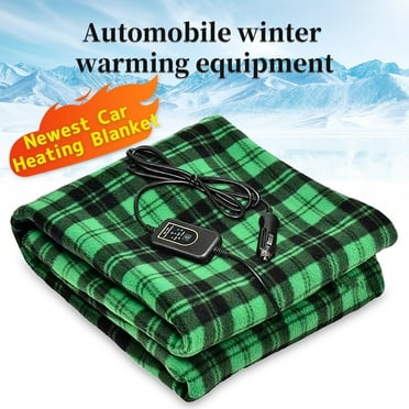 Amazingforless (6 Colors) Electric 12V Heated Fleece Car Plaid Blanket With Controller For Timer & Heat Levels Travel Blanket