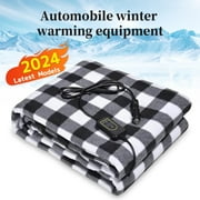 Amazingforless Heated Car Blanket 12V Fleece Plaid Blankets for Car,Truck, SUV, or RV with Controller for Timer & Heat Levels (Black & White Plaid)