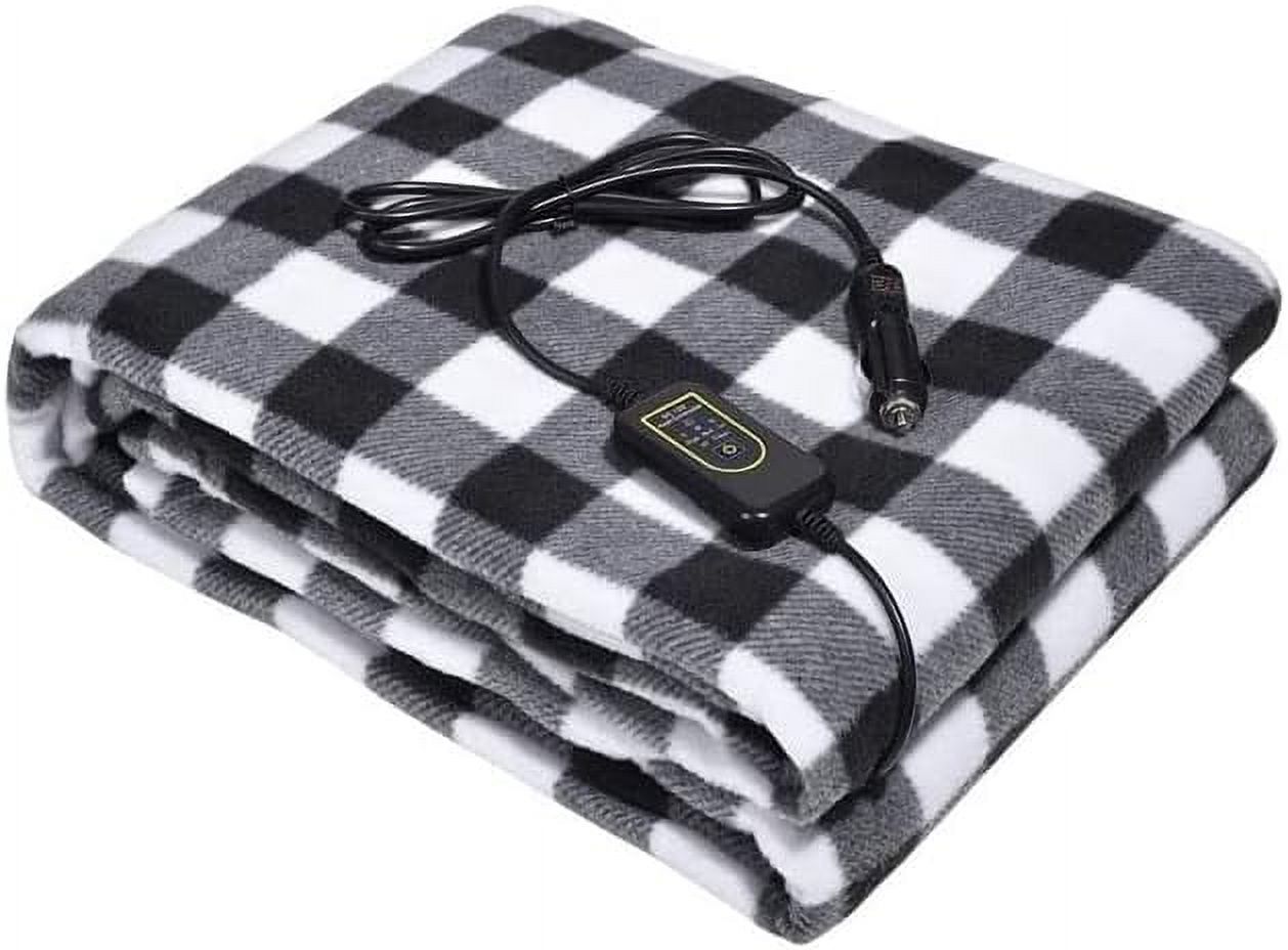 Amazingforless Heated Car Blanket 12V Fleece Plaid Blankets for Car