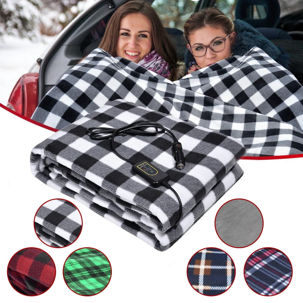 Amazingforless Heated Car Plaid Blanket 12V Fleece Blankets With